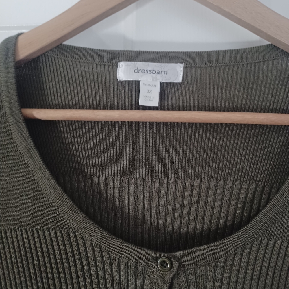 Dress Barn Olive Green Quarter Sleeve Cardigan Plus Sz 2X/3X - Picture 2 of 4
